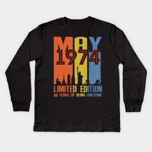 May 1974 50 Years Of Being Awesome Limited Edition Kids Long Sleeve T-Shirt